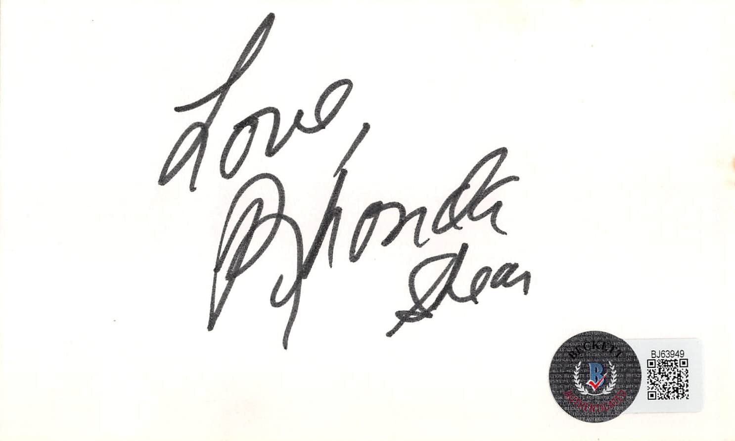 Rhonda Shear USA Up All Night "Love" Signed 3x5 Index Card BAS #BJ63949
