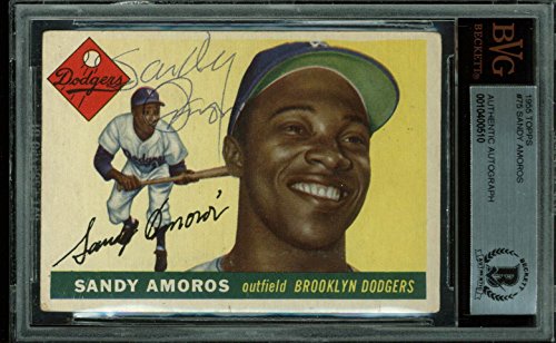 Dodgers Sandy Amoros Signed 1955 Topps #75 Rookie Auto Card BAS Slabbed