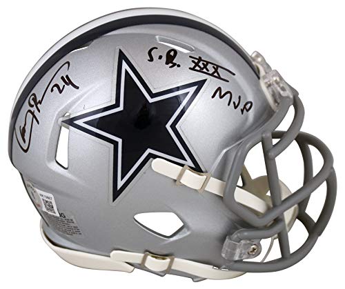Cowboys Larry Brown "SB XXX MVP" Signed Silver Speed Mini Helmet BAS Witnessed