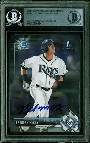 Rays Brendan McKay Signed 2017 Bowman Chrome Draft #BDC100 Card BAS Slabbed