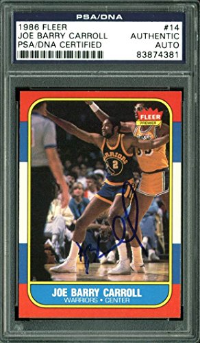 Warriors Joe Barry Carroll Authentic Signed Card 1986 Fleer #14 PSA/DNA Slabbed