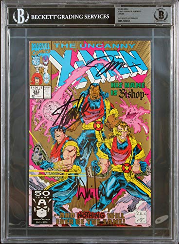 (3) Stan Lee, Portacio & Lee Signed The Ucanny X-Men #282 Comic BAS Slabbed