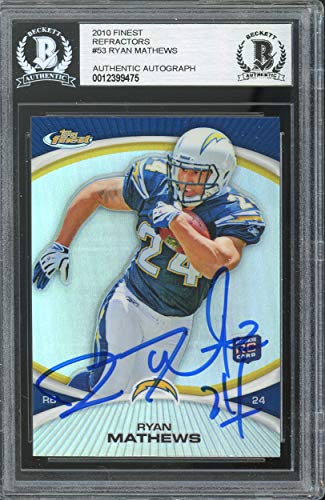 Chargers Ryan Mathews Authentic Signed 2010 Finest Refractors #53 Card BAS Slab
