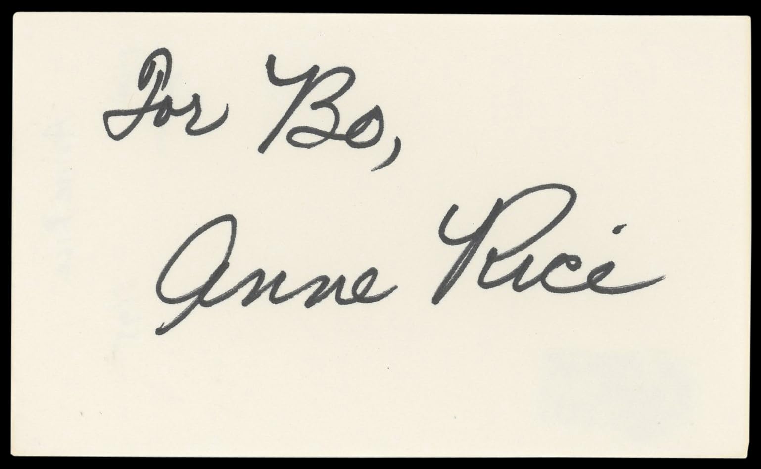 Anne Rice Interview with the Vampire For Bo Signed 3x5 Index Card BAS #BM58640