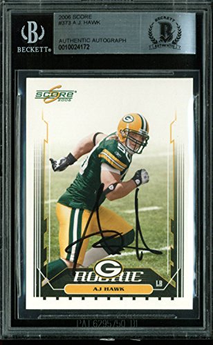 Packers A.J. Hawk Authentic Signed Card 2006 Score RC #373 BAS Slabbed