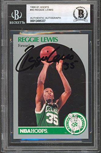 Celtics Reggie Lewis Authentic Signed 1990 Hoops #43 Card BAS Slabbed
