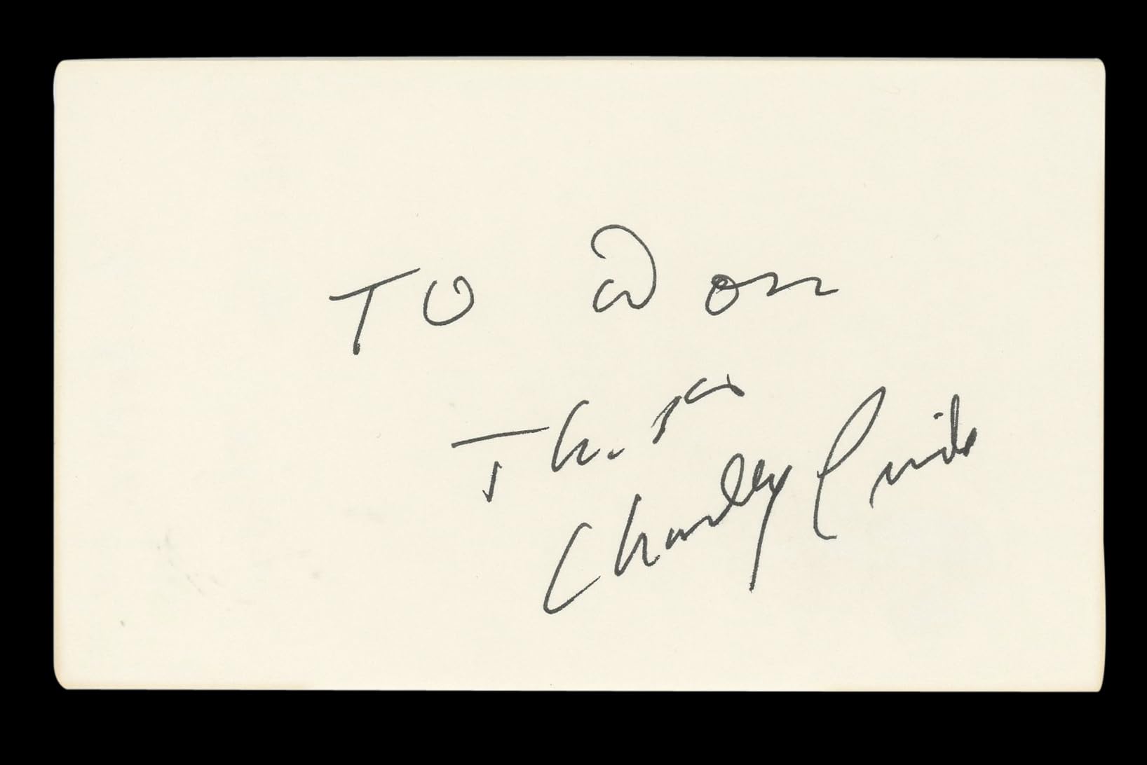 Charley Pride Singer "To Don, thanks" Signed 3x5 Index Card BAS #AD70229