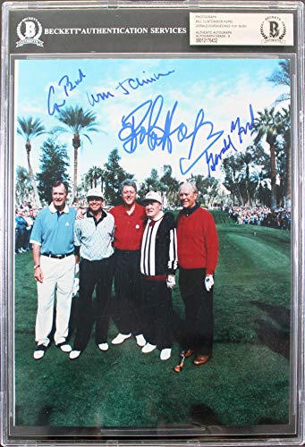 (4) Clinton, Bush, Ford & Bob Hope Signed 8x10 Photo Autos Graded 9! BAS Slabbed