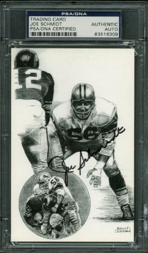 Lions Joe Schmidt Authentic Signed 3.5X5.5 Trading Card PSA/DNA Slabbed