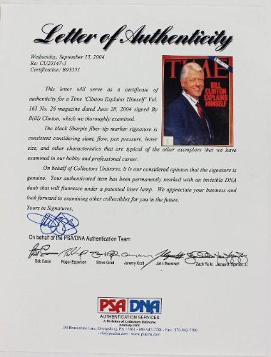 President Bill Clinton Authentic Signed 2004 Time Magazine PSA/DNA #B93551