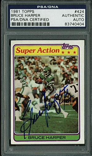 Jets Bruce Harper Authentic Signed Card 1981 Topps #424 PSA/DNA Slabbed