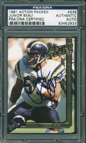 Chargers Junior Seau Authentic Signed Card 1991 Action Packed #238 PSA Slabbed