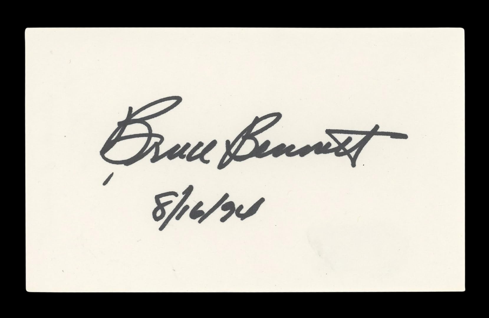 Bruce Bennett Sahara "8/16/94" Signed 3x5 Index Card Autographed BAS #AD70335