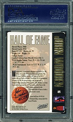 Ucla John Wooden Double Signed Card 1995 Action Packed HOF #16 PSA/DNA Slabbed