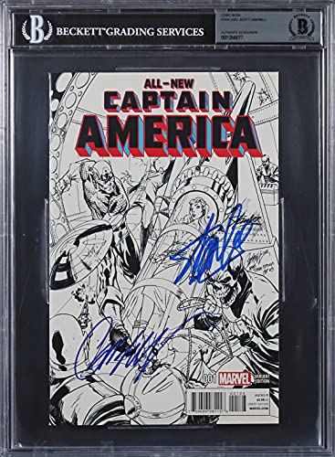 Stan Lee & J. Scott Campbell Signed Captain America 001 Variant Comic BAS Slab