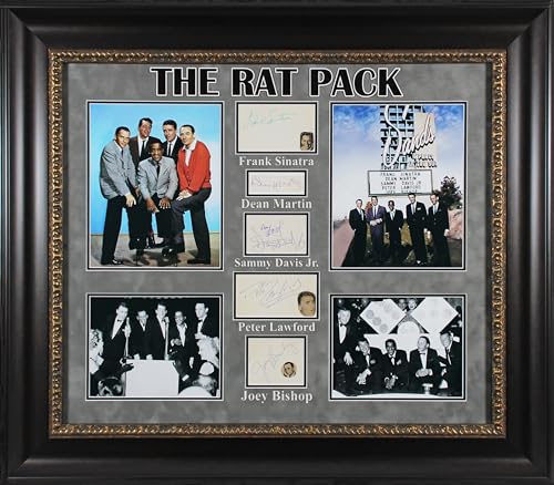 Rat Pack (5) Sinatra, Martin, Davis Jr. +2 Signed Framed Display PSA LOAs