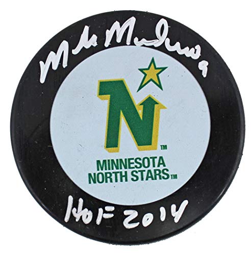 North Stars Mike Modano "HOF 2014" Authentic Signed Logo Hockey Puck BAS Witness
