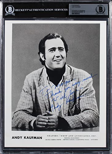 Andy Kaufman "Thank you very much" Signed 8x10 B&W Photo Auto Graded 10 BAS Slab