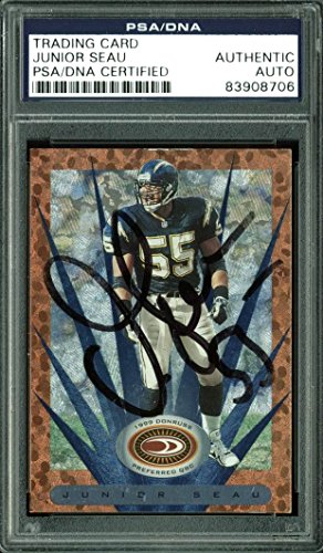 Chargers Junior Seau Authentic Signed Card 1999 Donruss Preferred PSA Slabbed