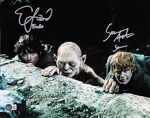 Elijah Wood & Sean Astin Lord of the Rings Signed 11x14 w/ Golum Photo BAS Wit