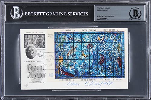 Marc Chagall Authentic Signed 3.65x6.5 1967 First Day Cover Auto 9! BAS Slabbed