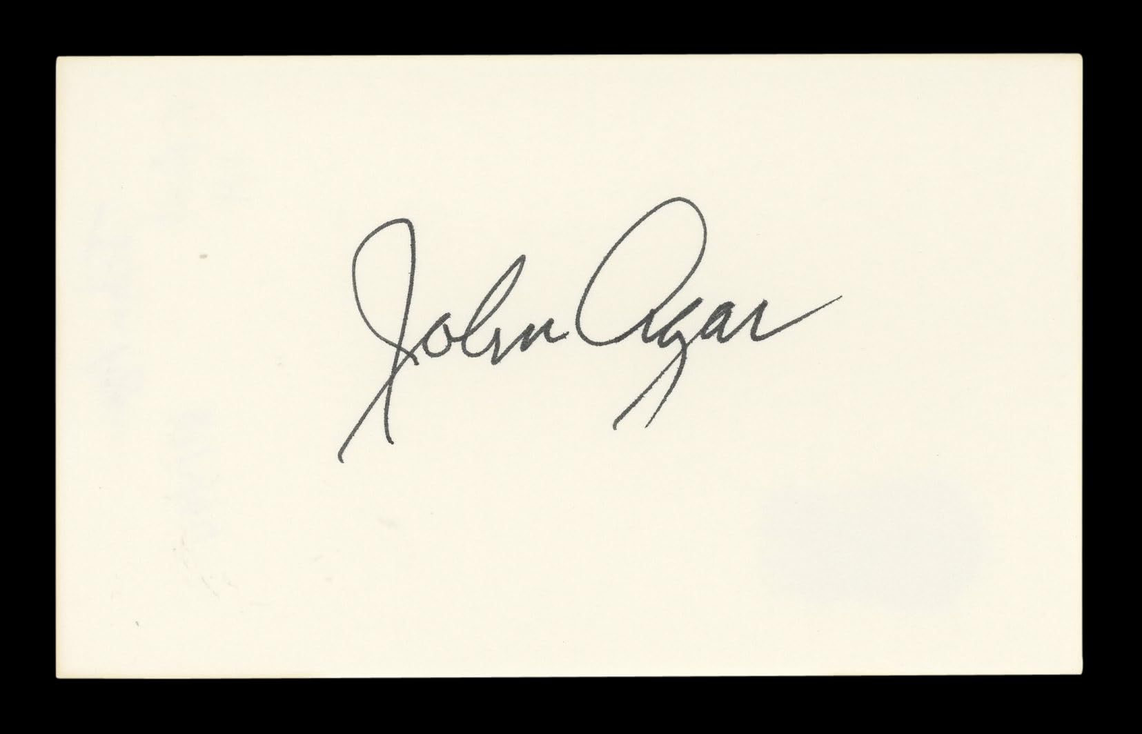 John Agar Miracle Mile Authentic Signed 3x5 Index Card Autographed BAS #AD70163