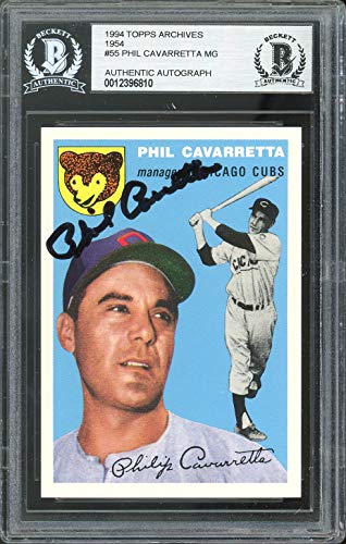 Cubs Phil Cavarretta Signed 1994 Topps Archives 1954 #55 Card BAS Slabbed