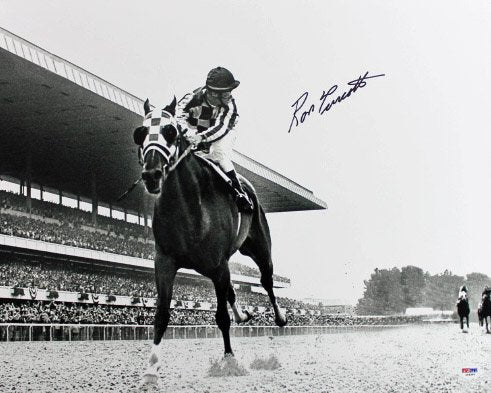 Ron Turcotte 1973 Belmont Stakes Secretariat Signed 16X20 B&W Photo PSA/DNA