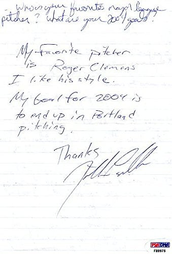Phillies Jonathan Papelbon Signed 6X9 Minor League Letter PSA/DNA #F89975