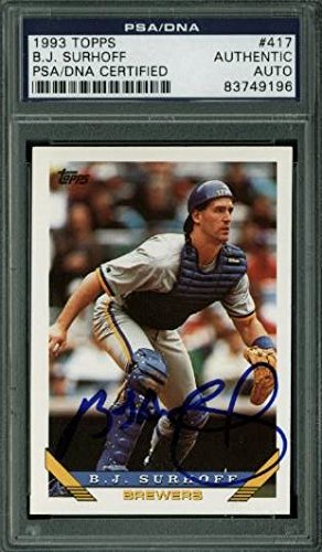 Brewers B.J. SurHOFf Authentic Signed Card 1993 Topps #417 PSA/DNA Slabbed
