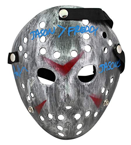 Ari Lehman "Jason > Freddy" Signed Silver Jason Mask w/ Blue Sig BAS Witnessed