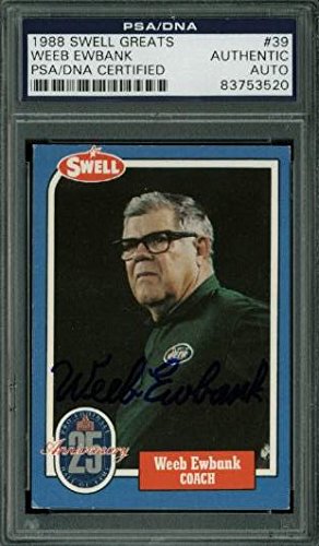 Jets Weeb Ewbank Authentic Signed Card 1988 Swell Greats #39 PSA/DNA Slabbed
