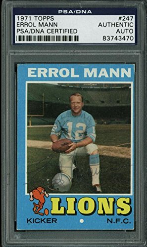 Lions Errol Mann Authentic Signed Card 1971 Topps #247 PSA/DNA Slabbed