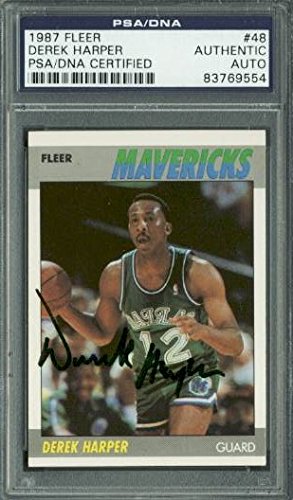 Mavericks Derek Harper Authentic Signed Card 1987 Fleer #48 PSA/DNA Slabbed