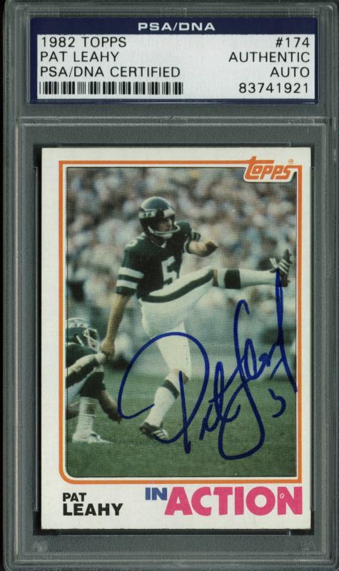 Jets Pat Leahy Authentic Signed Card 1982 Topps #174 In Blue PSA/DNA Slabbed
