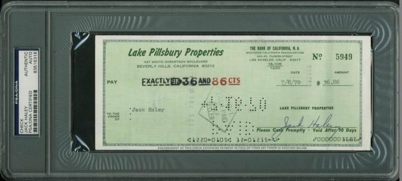 Jack Haley Wizard Of Oz Authentic Double Signed 3.5X8.5 1970 Check PSA Slabbed
