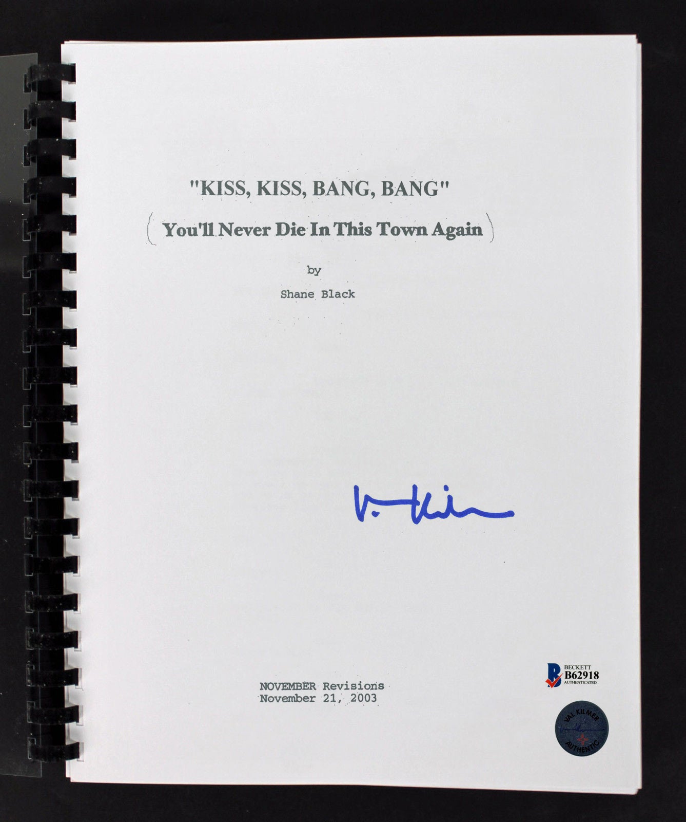 Val Kilmer Authentic Signed Kiss Kiss Bang Bang Movie Script BAS #B62918