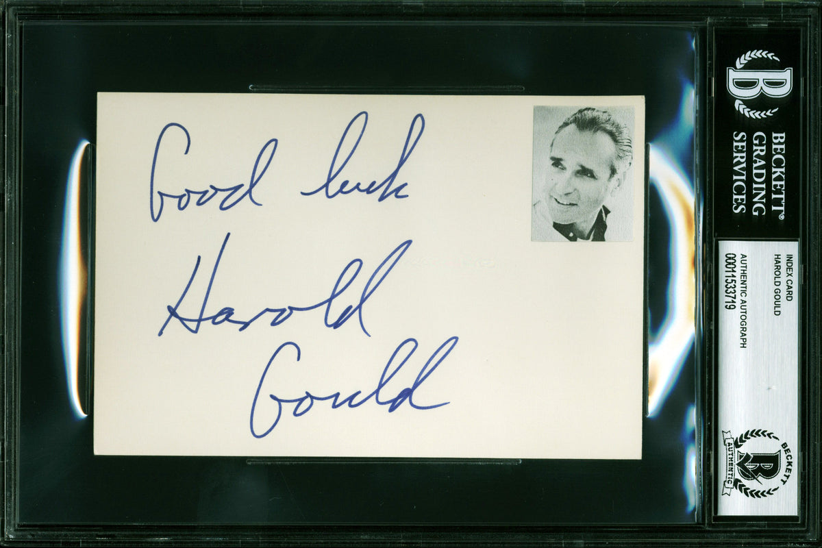 Harold Gould Golden Girls "Good Luck" Authentic Signed 4x6 Index Card BAS Slab
