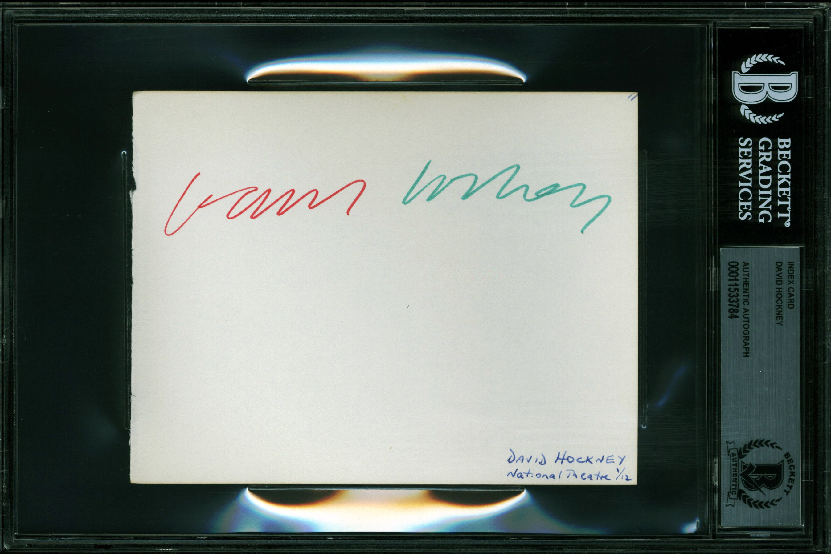 David Hockney Artist Authentic Signed 4.25x5.5 Index Card Autographed BAS Slab