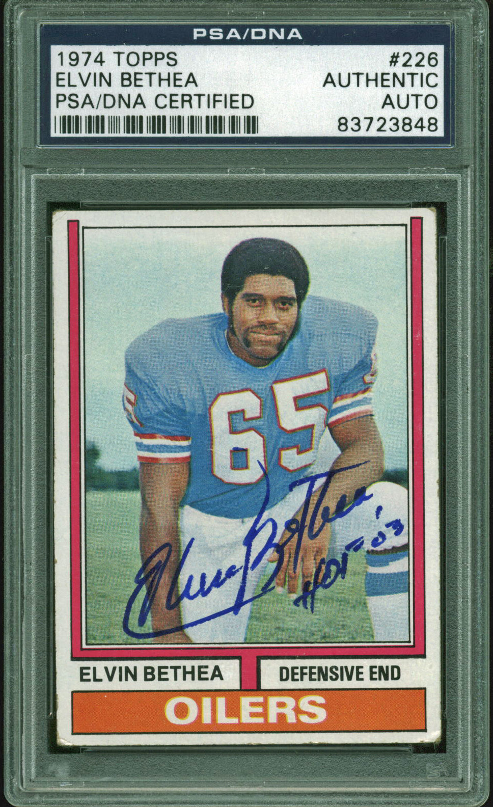 Oilers Elvin Bethea "HOF 03" Signed 1974 Topps #226 Auto Card PSA/DNA Slabbed