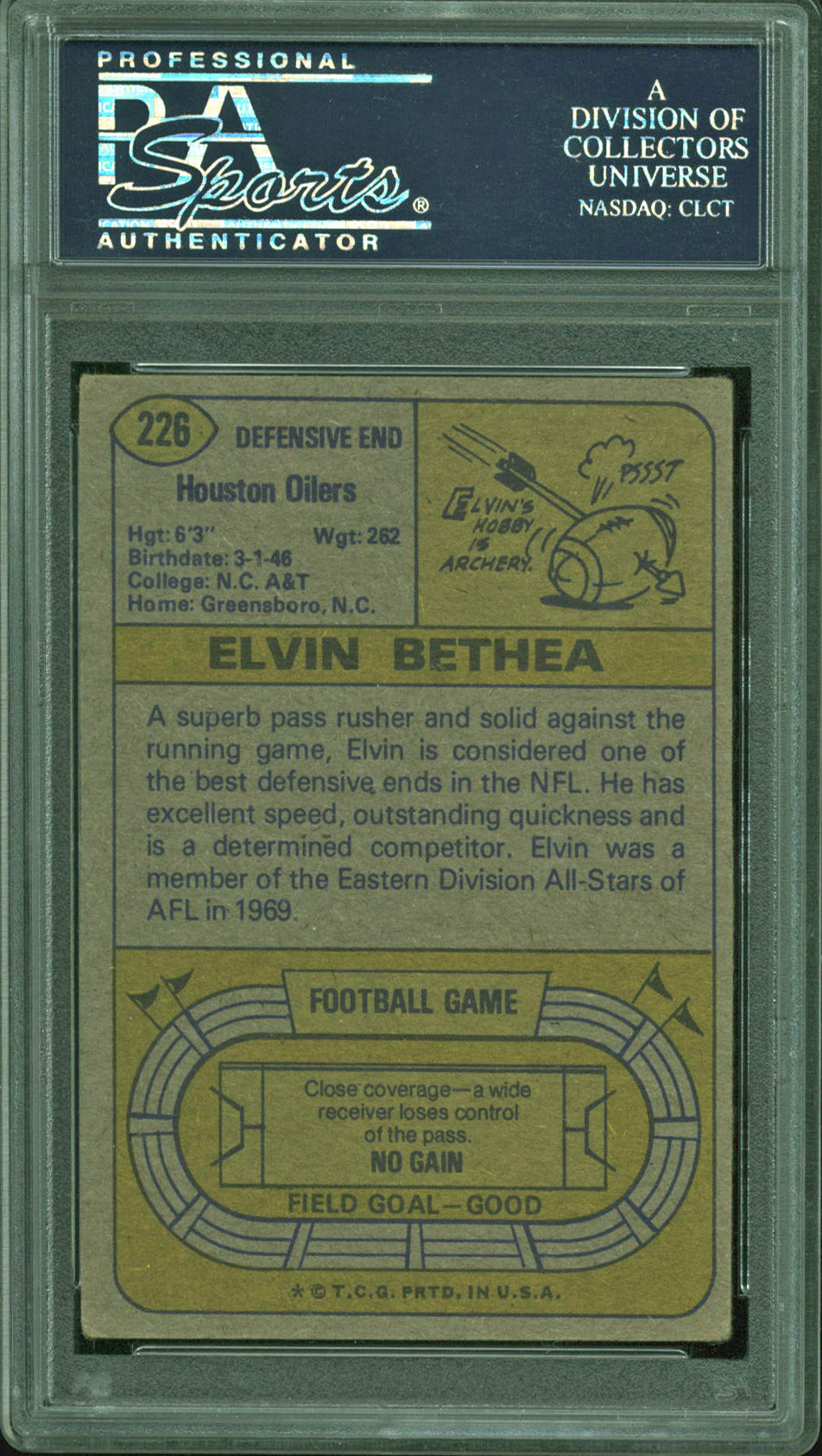 Oilers Elvin Bethea "HOF 03" Signed 1974 Topps #226 Auto Card PSA/DNA Slabbed