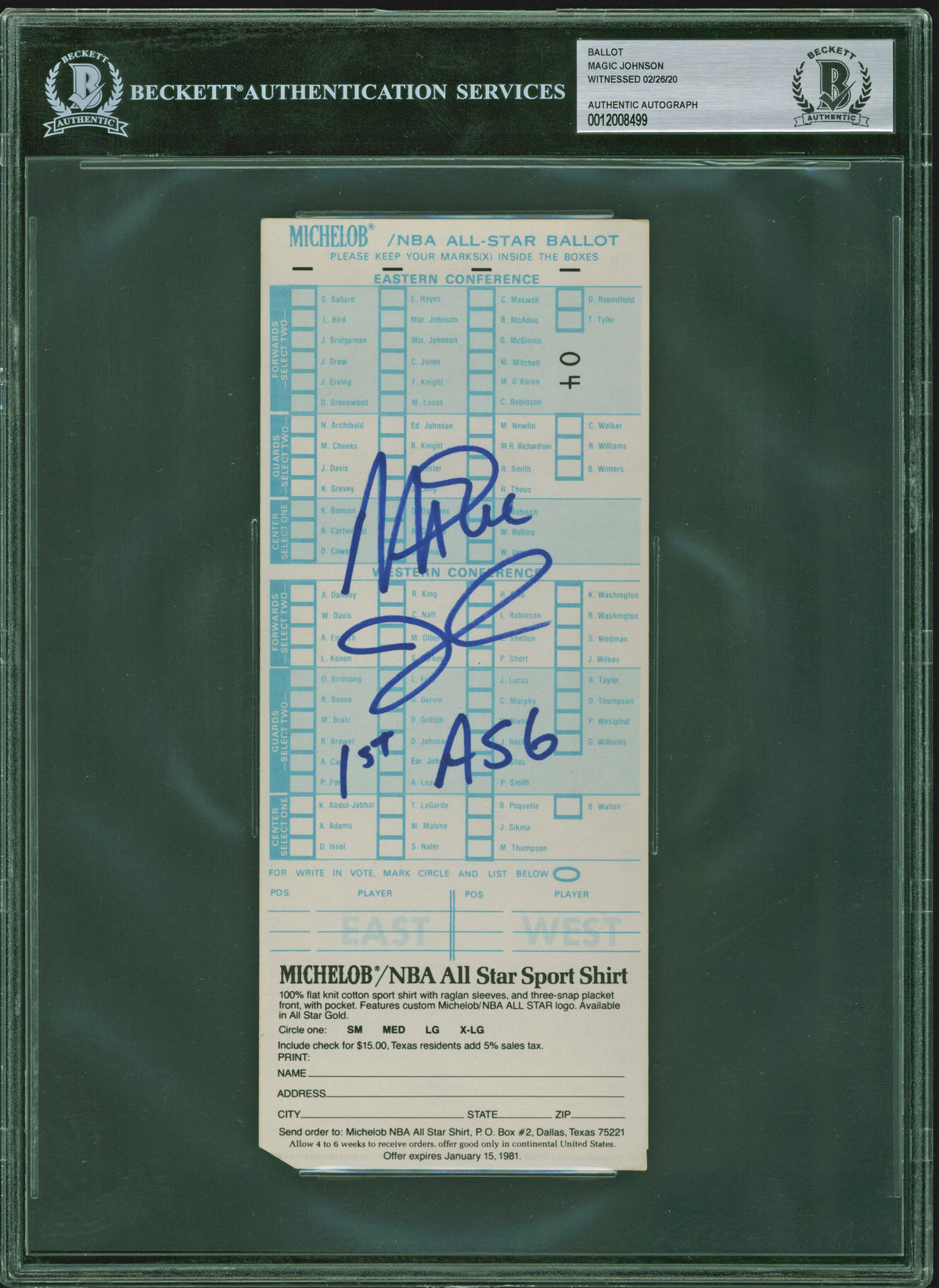 Lakers Magic Johnson "1st ASG" Signed 1980 NBA All Star Game Ballot BAS Slab 3