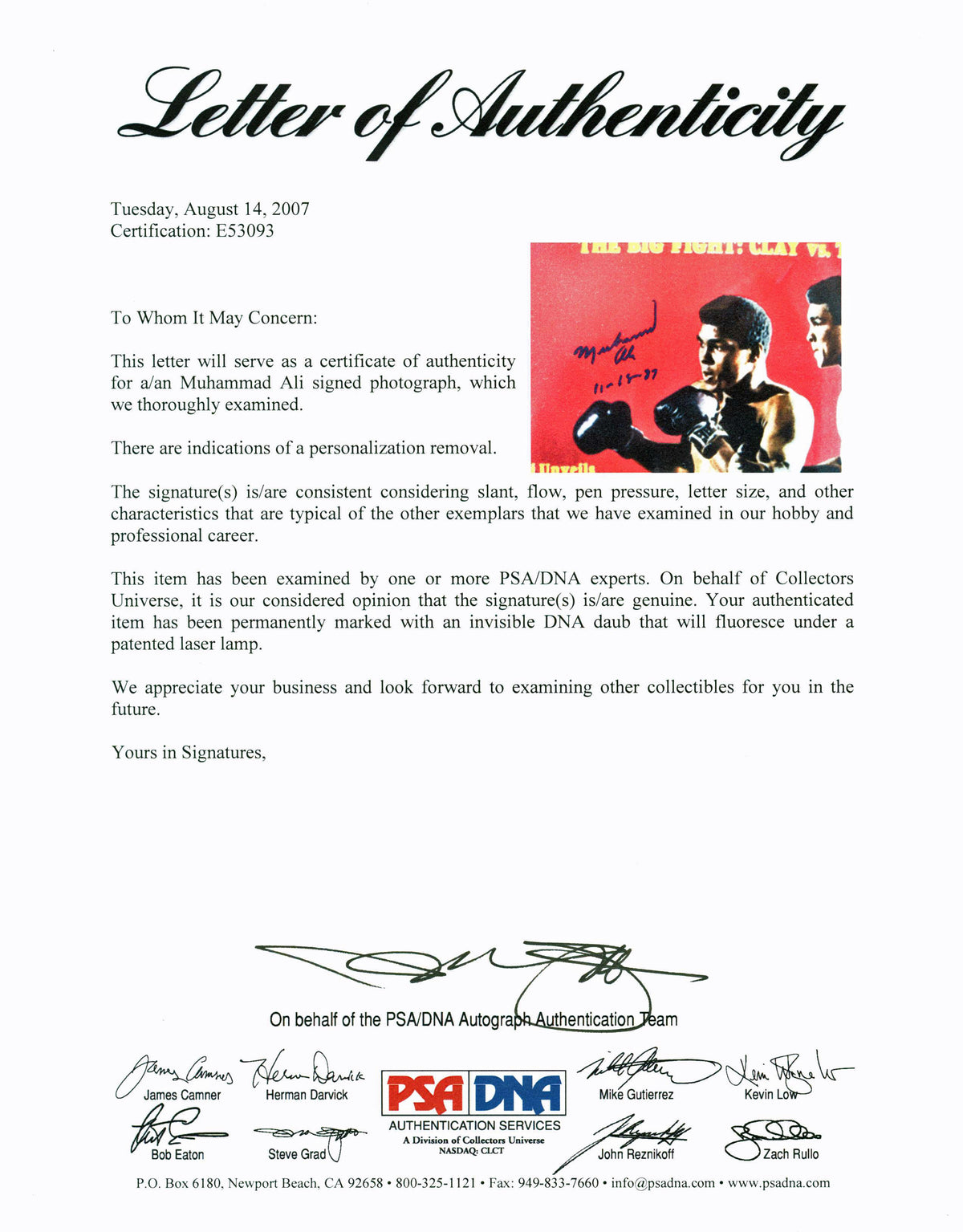 Muhammad Ali Boxing Authentic Signed 8X10 Photo Autographed PSA/DNA #E53093