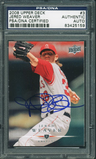 Angels Jered Weaver Authentic Signed Card 2008 Upper Deck #3 PSA/DNA Slabbed