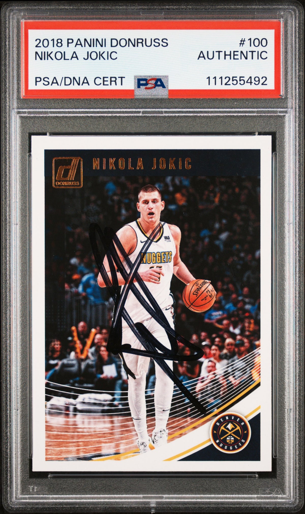 Nuggets Nikola Jokic Authentic Signed 2018 Panini Donruss #100 Card PSA Slabbed