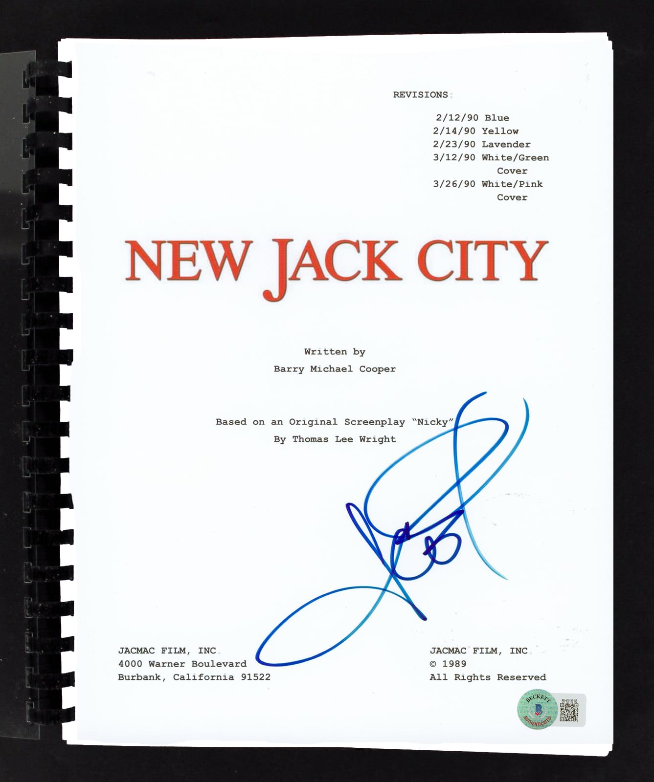 Ice-T New Jack City Authentic Signed Movie Script Autographed BAS #BH01618