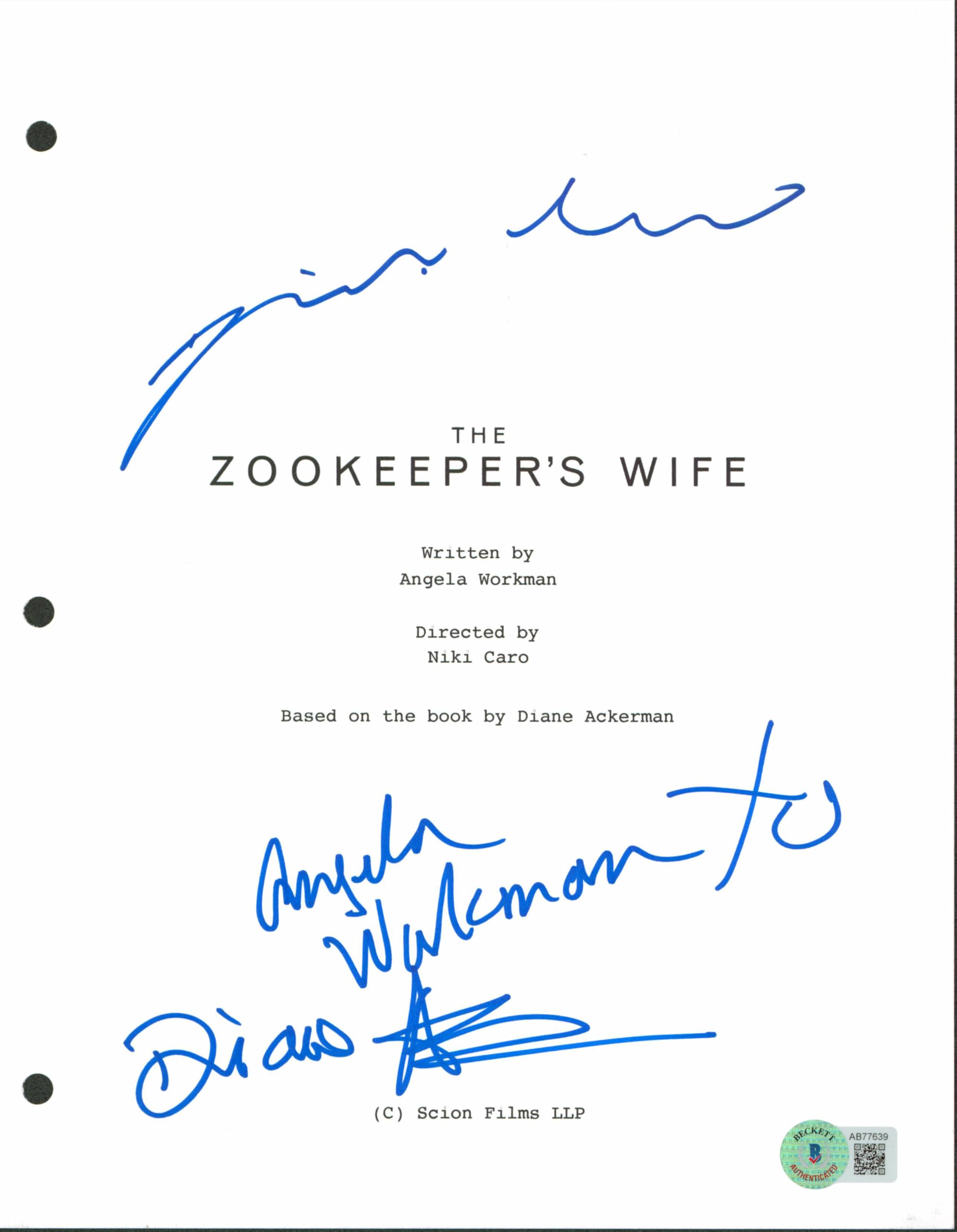 Zookeeper's Wife (3) Workman, Caro & Akerman Signed Script Cover BAS #AB77639