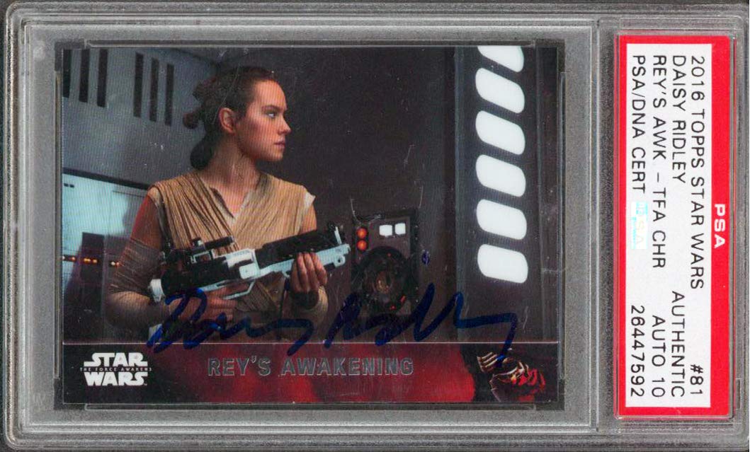 Daisy Ridley Star Wars Signed 2016 Topps Star Wars #81 Card Auto 10! PSA Slabbed