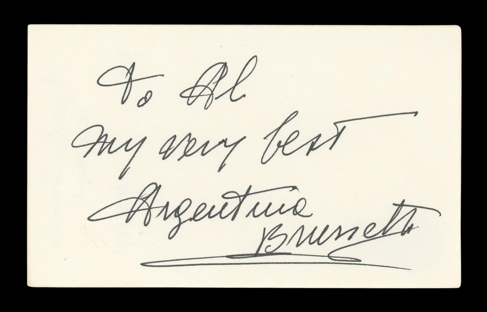 Argentina Brunetti It's a Wonderful Life Signed 3x5 Index Card BAS #AD70124