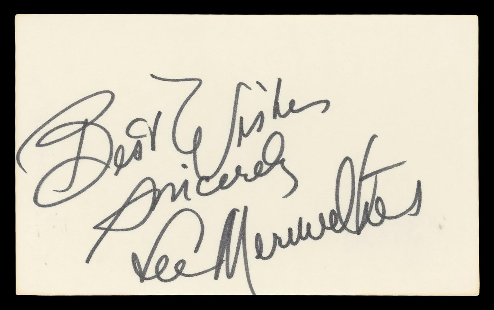 Lee Meriwether Barnaby Jones "Best Wishes" Signed 3x5 Index Card BAS #BN06411